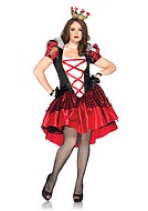 Rote Königin aus Alice im Wunderland, Kostüm-Kleid, Schnürung, Spitzenüberzug, Puffärmel, XL bis 4XL